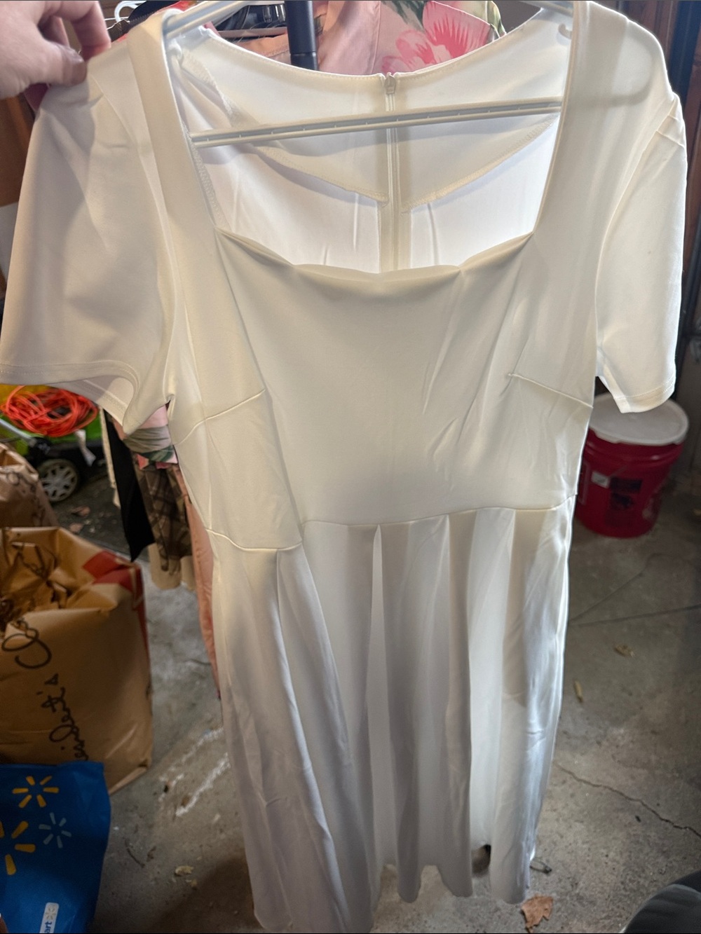 Square-Neck White Fit-and-Flare Dress